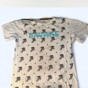 Savage Graphic Tee - White with Black and Blue Accents